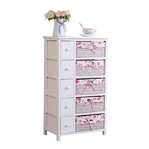 Lw Shelf Mobili Camera da Letto Cassettiera, 5-Layer Cabinet Cassetti con Cesti di Vimini (Color : Pink)