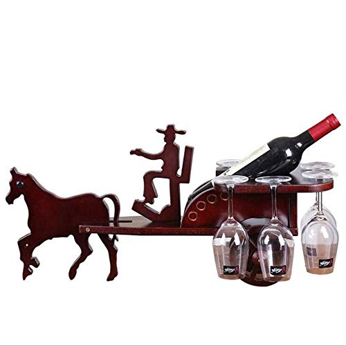 Scaffale Legno Porta Vino Porta Bottiglie E Vetro Portabottiglie Per Vino Dal Design Cremagliera Del Vino Creativa - Contiene 1 Bottiglia Di Vino E 6 Bicchieri Da Vino