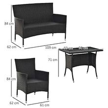 Outsunny Salotto da Giardino con Tavolo, 2 Poltrone e Divano 2 Posti, Set Mobile da Giardino in Rattan PE con Cuscini, Nero e Bianco