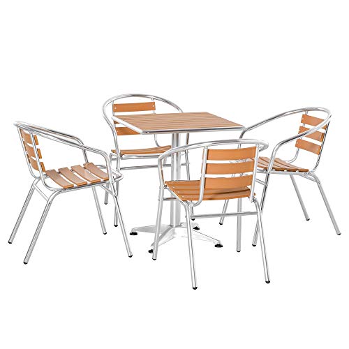 giordano shop Set Tavolo e 4 Sedie da Giardino in Alluminio Effetto Legno