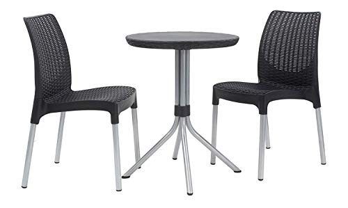Keter Set Balcony Chelsea, Set Mobili da Esterno in Rattan 2 Sedie e Tavolino con Superficie Liscia, Grafite