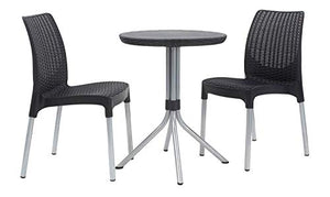 Keter Set Balcony Chelsea, Set Mobili da Esterno in Rattan 2 Sedie e Tavolino con Superficie Liscia, Grafite