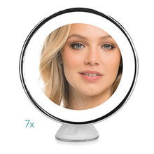 Navaris Specchio da Trucco LED Ingrandimento 7X con Ventosa - Specchietto Cosmetico Illuminato Ingrandente x7 - Bagno Make Up Batterie USB - Bianco