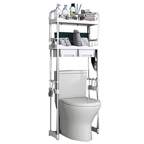 Zzmop Portaoggetti per WC a 2 Livelli con Cassetto,Supporto per Organizer da Bagno Regolabile in Acciaio Inossidabile,Ripiano Multifunzionale,Salvaspazio.