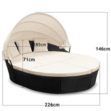 Casaria Isola prendisole XXL in polyrattan Ø 226cm Tettucio parasole pieghevole Imbottiture spesse 7cm + 3 Cuscini Lettino prendisole Mobili da giardino ovale nero