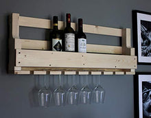 Scaffale da Vino in Legno per la Parete - con portabicchieri - Natura - Pronto per Il Montaggio - scaffale per Bottiglie e Bicchieri da Vino