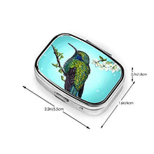 Junebug - Contenitore per pillole con colibrì di gelsomino, con fiori e orchidee, in metallo, a due scomparti, per medicinali e medicinali, organizer da viaggio