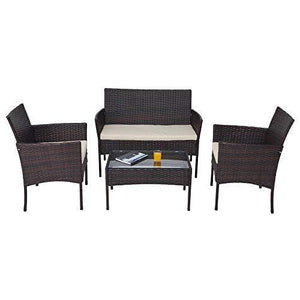 VONLUCE Set Tavolo e Sedie da Giardino in Rattan Arredo Esterno per Terazzi e Balconi, Set Completo Salotto da Esterno (Set da 4 Pezzi) - Arredi Casa