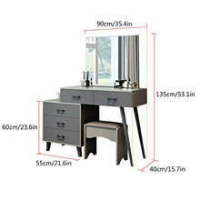 Specchiera Tavolo Cosmetici per Le Donne Ragazze Camera da Letto,Vanity Toeletta da Trucco con Sgabello Imbottito E Cassetti,Tavolo da Toeletta con Specchio-Grigio 90x40x135cm(35x16x53inch)