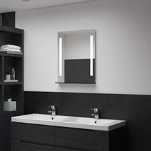Festnight Specchio da Parete a LED per Bagno con Ripiano 50x70 cm/60x100 cm Rettangolare Classico Semplice Argento Specchio da Bagno Specchio da Toeletta