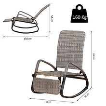giordano shop Sedia a Dondolo Pieghevole con Braccioli 90x64x108 cm in Metallo e Rattan Grigia