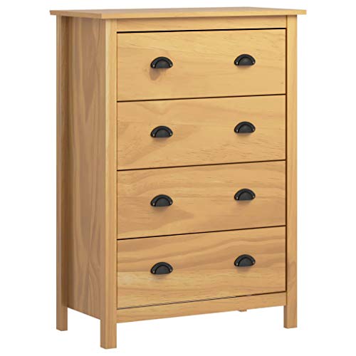 Montloxs Credenza Hill Range 4 cassetti Armadio per mobili Cassettiera per Soggiorno Camera da Letto 79x40x110 cm Marrone Miele Pino Massiccio