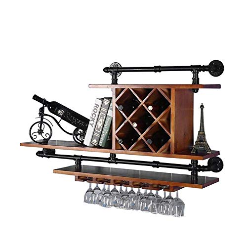 LHQ-HQ Wine Rack Europea Retro Acqua Tubo Parete di Legno del Vino Holder Supporto della cremagliera di Legno Mensola sospeso Bottiglia for Bar