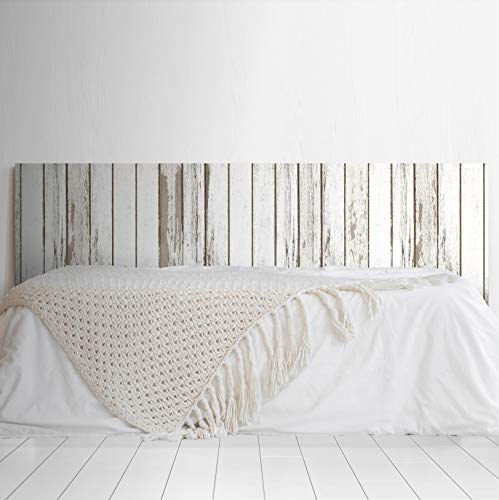 MEGADECOR - Testiera per letto in PVC, decorativa, economica, con stampa, struttura in legno anticato, tavole verticali strette dipinte, bianco, diverse misure