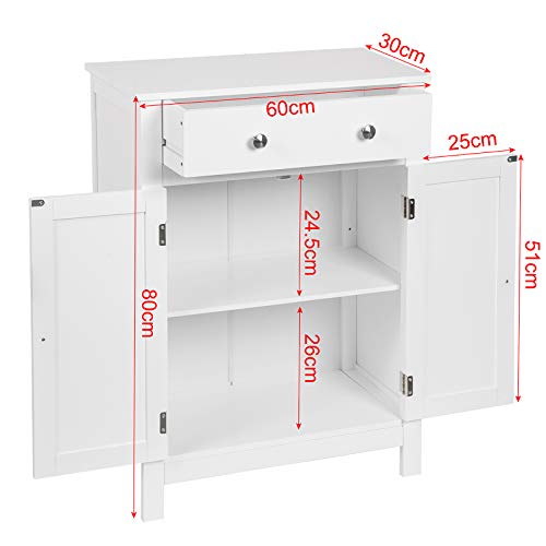 Armadietto Da Bagno Bianco Autoportante - Mobiletto Con Ante E Ripiani Regolabili, 50x30x92.5cm