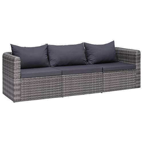 Festnight 3/4 pz Set Divani da Giardino Esterno in Polyrattan Grigio con Cuscini,Divano 3 Posti,Divano 4 Posti,Divano in Rattan,Divano da Giardino,Divano da Esterno,Divano Modulare - Arredi Casa