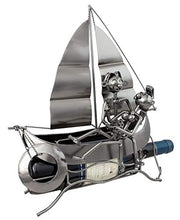Brubaker Portabottiglie per Vino - Barca a Vela con Gli Amanti - Decorazione in Metallo - Portabottiglie con Biglietto d'Auguri - Regalo del Vino