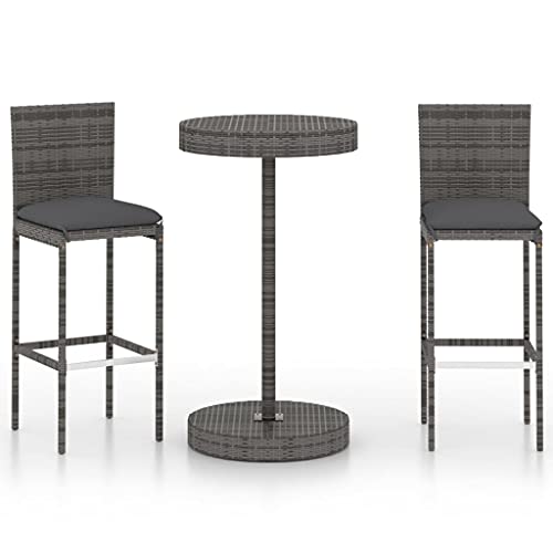 vidaXL Set Bar da Giardino 3 pz con Cuscini in Polyrattan Grigio