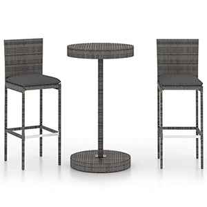 vidaXL Set Bar da Giardino 3 pz con Cuscini in Polyrattan Grigio