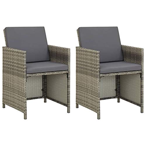FAMIROSA Sedie da Giardino 2 pz con Cuscini in Polyrattan Grigio-1907