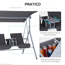 Outsunny Dondolo da Giardino 2 Posti Separati con Tavolino Centrale e Tetto Regolabile, in Metallo 175x112x165cm Grigio