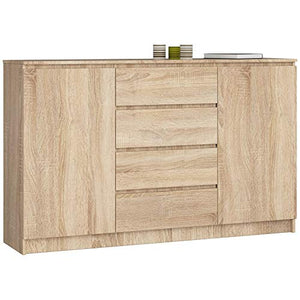 ADGO K160 2DSZ - Comò moderno a 2 ante e 4 cassetti, 160 x 40 x 99 cm (larghezza x profondità x altezza), camera da letto, soggiorno, corridoio, finitura opaca, color rovere chiaro (Sonom)