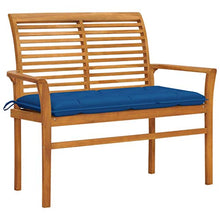 vidaXL Panca da Giardino con Cuscino Blu 112 cm in Legno di Teak