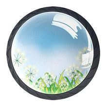Set di 4 maniglie rotonde per armadio da cucina, credenza, cassettiera, cassettiera, con viti, per cucina, comò, armadietto, bagno, armadio Le erbacce, dente di leone sotto il cielo blu
