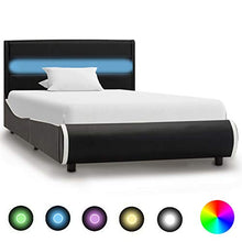 Tidyard Struttura Letto Singolo in Similpelle Nera con Luce LED e Doghe 100x200 cm,Telaio Letto Giroletto Singolo in Ecopelle 100x200 cm,Letto con Luce LED 100x200 cm