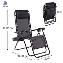 VONLUCE Sedia Sdraio Reclinabile con Portabicchieri Sedia Gravità Zero per Esterni con Poggiatesta Imbottito Lettino Pieghevole e Impermeabile per Giardino, Piscina e Spiaggia (Nero-Sottile)