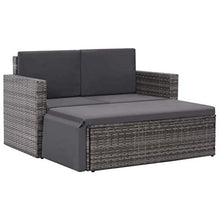 Kshzmoto Pratico Divano Doppio per Esterni, Divano a Due posti da Giardino Grigio e Grigio Scuro 123 x 65 x 72 cm (L x P x A) -con 1 Sgabello e 5 Cuscini