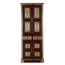 Casa Moro Armadio orientale Arian 80 x 52 x 205 cm (L x P x A) in legno massiccio decorato con ottone | Armadio a ante sottile in stile coloniale con 2 cassetti e 4 ante | Artigianato | MA26-310