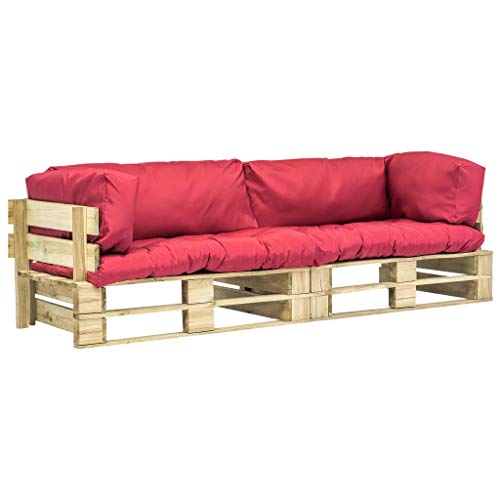 Festnight Divani da Giardino su Pallet 2 pz Cuscini Rossi, Divano Esterno Legno FSC Verde