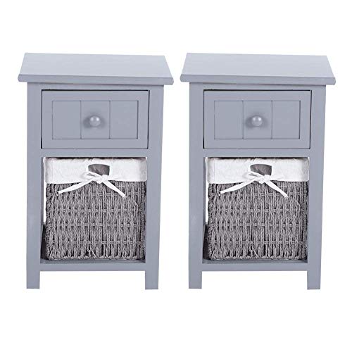 FGDSA 2 Pezzi/Set Comodino in Legno Semplice Comodino con Cassetto E Cestello Portaoggetti Divano Letto Tavolino (Grigio)