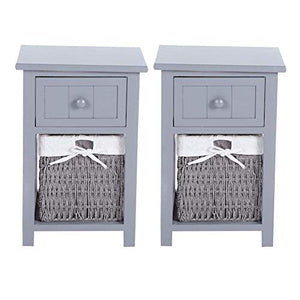 FGDSA 2 Pezzi/Set Comodino in Legno Semplice Comodino con Cassetto E Cestello Portaoggetti Divano Letto Tavolino (Grigio)