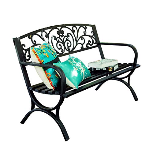QHW Panchina da Esterno, Doppia panchina da Balcone in Ferro battuto, mobili da Giardino 130x60x85cm, Decorazione del Cortile Semplice e Moderna