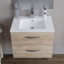 Mobile bagno SOSPESO 80 cm con lavabo in ceramica e specchio con cassetti ROVERE CHIARO LINDA 8280