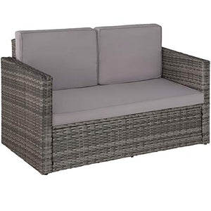 TecTake 800884 Divano Lounge in Rattan, Doppia Sdraio, Pouf con Cuscino, Elevato Comfort di Seduta, Arredamento da Giardino, Nuovo (Grigio)