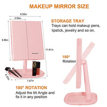 Specchio di trucco con luci, luce regolabile a colori Mirror-3 illuminata tre volte con funzione intelligente, ingrandimento 1X / 5X, specchi estetici portatili illuminati, rosa