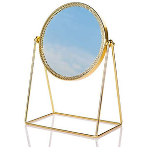 YXZQ Specchio per Il Trucco, Specchio cosmetico a Doppio Lato Specchio da Tavolo Vintage a 360 ° in Metallo Specchio cosmetico Rotondo Specchio per Trucco per Tavolo da toeletta da toeletta