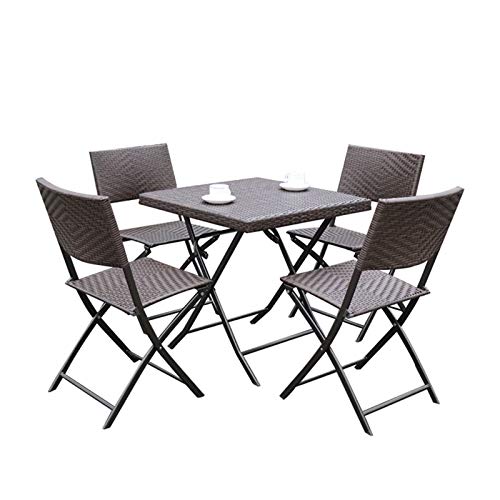 household items Tavolo Pieghevole in Rattan per Esterni e Combinazione di Sedia 5 Pezzi, Set di mobili da Giardino per Patio, tavolino e Sedia per Balcone in Rattan, per Prato/Villa/Cortile