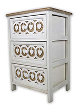 Tata Home Mobiletto Comodino da Bagno Camera o Ingresso 3 Cassetti in Legno Bianco con Cuori Stile Shabby Chic Dimensioni 40x29x58 cm MOD. Sebastian