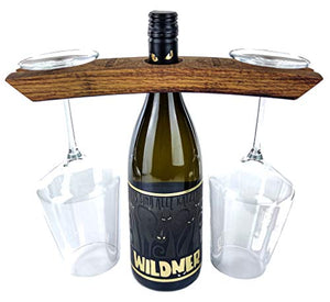 WEINKRAM Portabottiglie 2 in 1 realizzato a mano e porta bicchieri da vino in un botte di vino rosso, idea regalo per gli amanti del vino, fatto a mano in Germania, porta bottiglie di vino