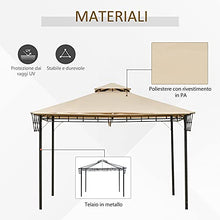Outsunny Gazebo Pergola da Esterno o Giardino in Metallo con Doppio Tettuccio e Telo Estraibile Marrone Chiaro 3x3m