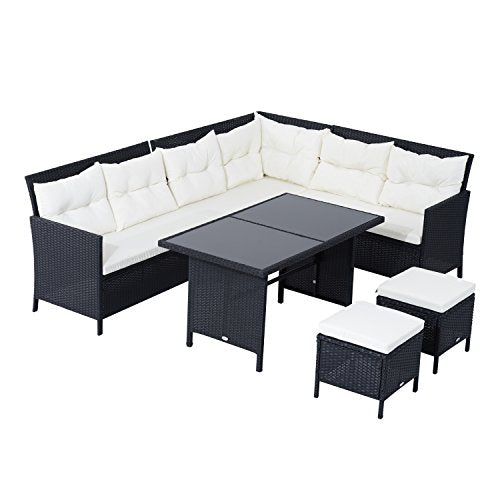 Outsunny Set Mobili Rattan da Esterno 6pz con Cuscini Giardino Nero