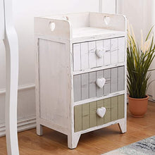 Rebecca Mobili Comodino 3 cassetti, cassettiera Bianca Grigio Beige, Legno paulonia, Shabby, Camera Bagno - Misure: 58 x 35 x 27 cm (HxLxP) - Art. RE4378