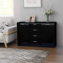 Credenza moderna con cassetti e ripiani 120 x 35,5 x 75 cm, mobile ausiliare con cassetti comò, nero lucido