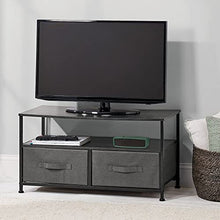 mDesign Tavolino porta TV minimale con struttura in metallo — Mobile TV con 2 ripiani e pratici cassetti in fibra sintetica per gli accessori — Elegante mobile hifi con ripiani in MDF — grigio ero
