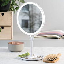 Navaris Specchio per Trucco a LED Touch - Specchio Cosmetico Illuminato da Tavolo con Specchietto Ingranditore x5 - per Make Up Pulizia Viso - Bianco