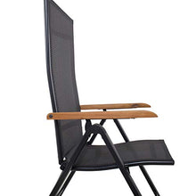 Strandgut07 - Set di 2 sedie pieghevoli in alluminio, con schienale alto, 4 x 4 cm, braccioli in legno di acacia, colore: Nero